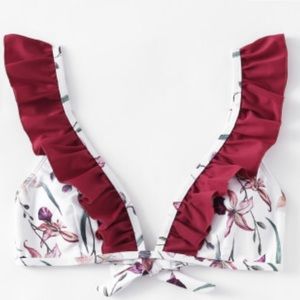 Ruffle detail adjustable strap bikini set
